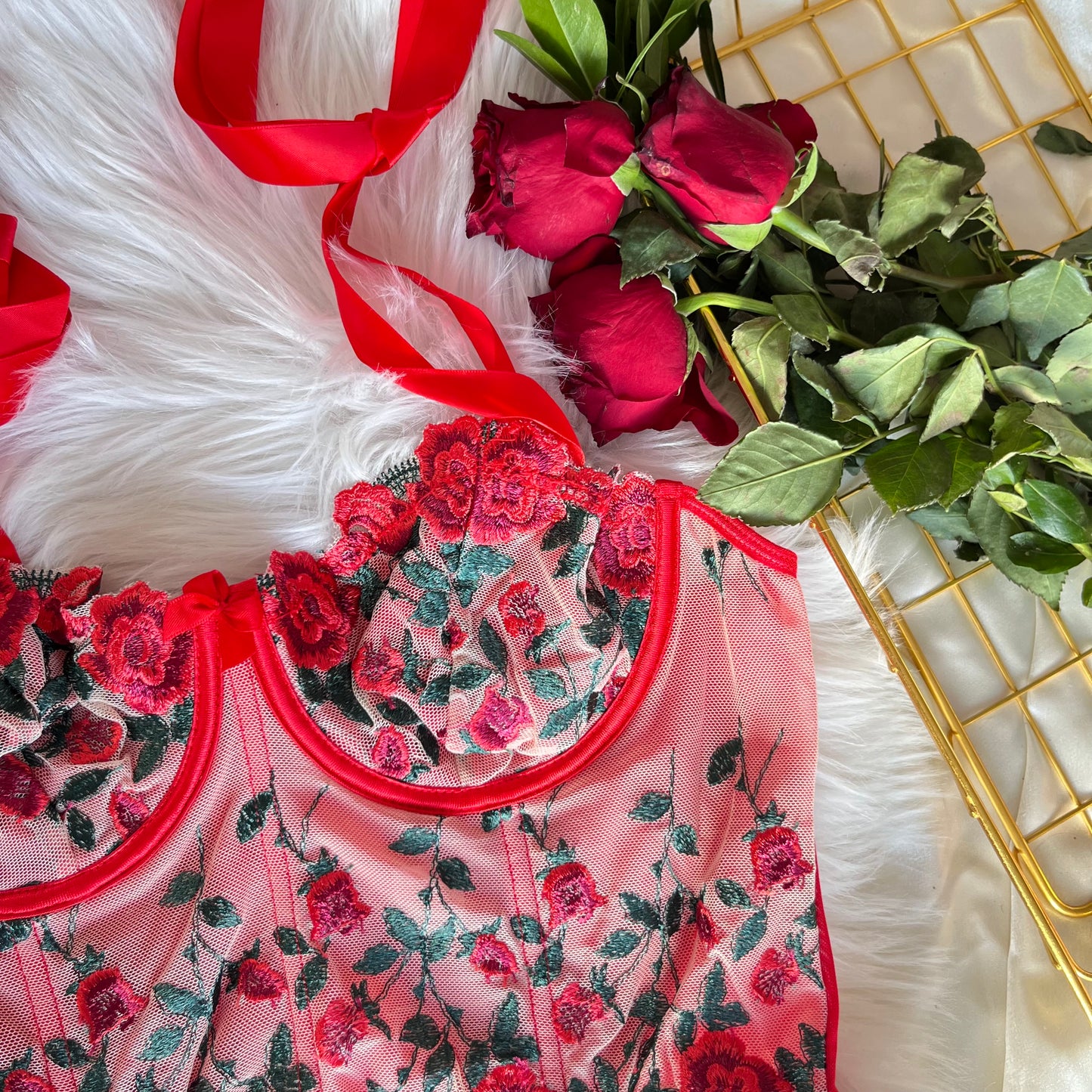 Bustier Floral Rojo