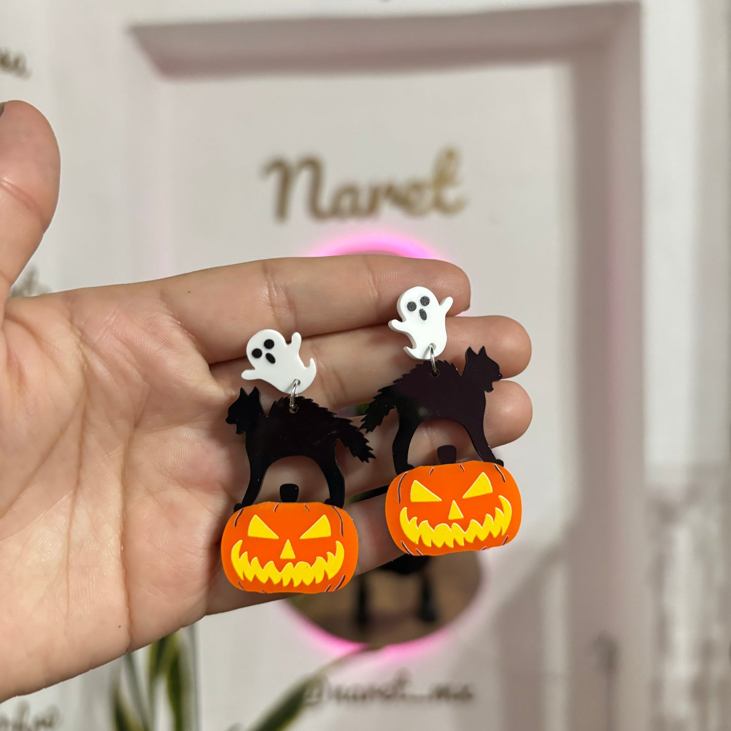 Aretes Calabaza y Gato Acrílico