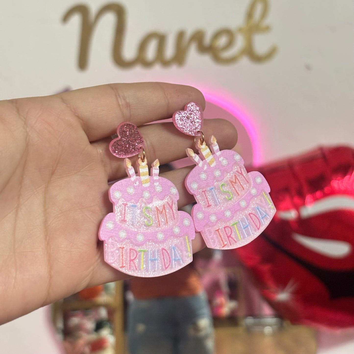 Aretes Birthday Acrilico