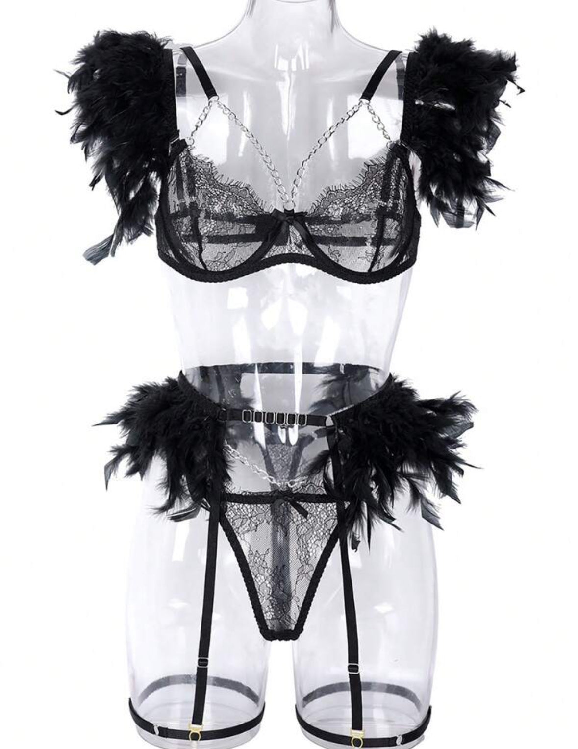 Lencería Plumas Negras