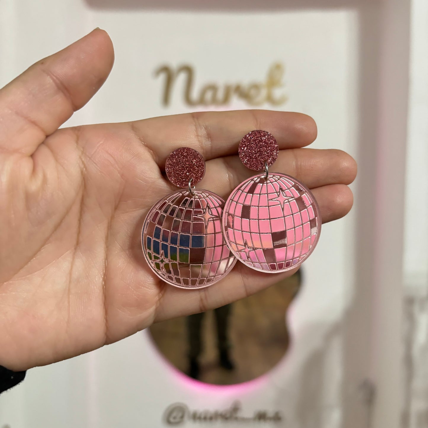 Aretes Bola Disco Glitter Acrílico
