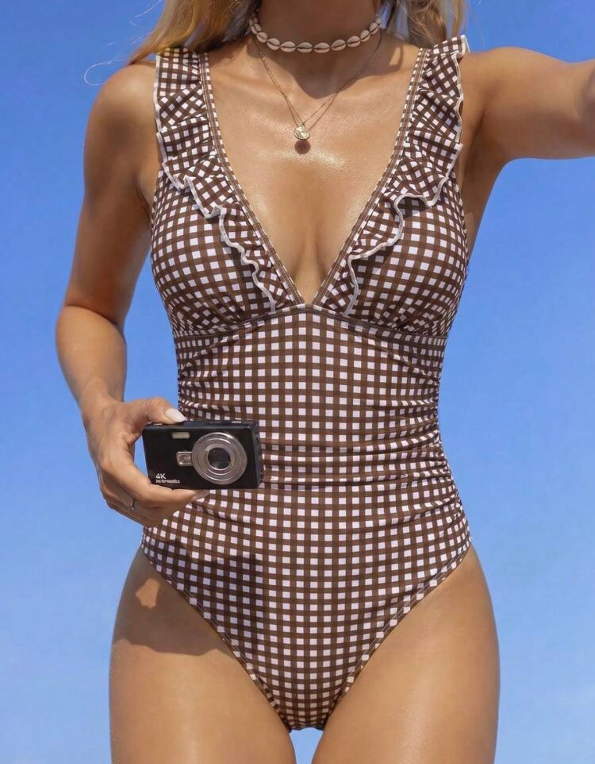 Traje de Baño Cuadros Café