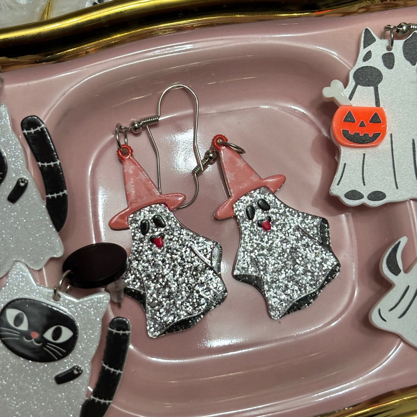 Aretes Fantasma Glitter Acrílico