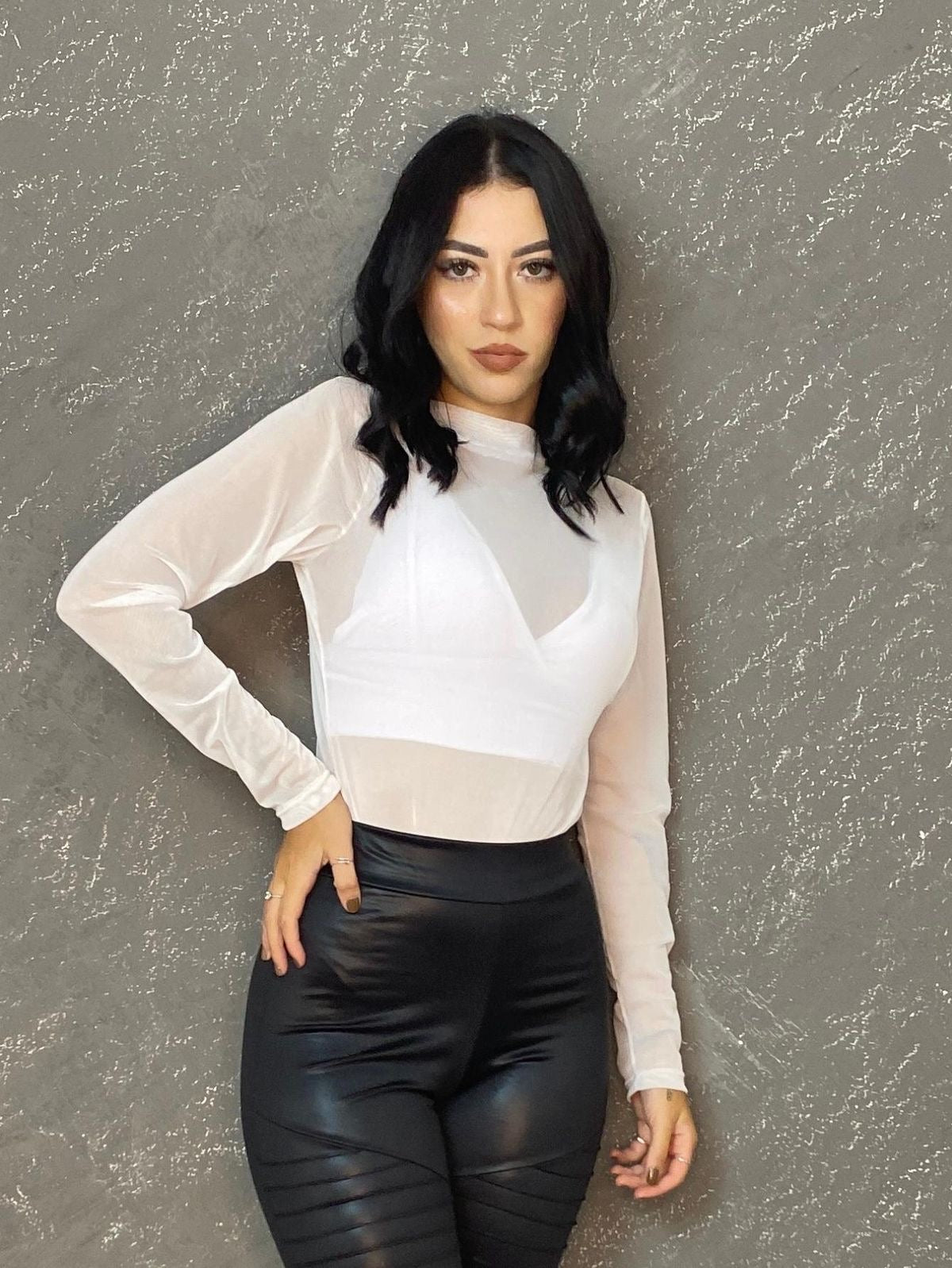 Top Mesh Cuello Blanca