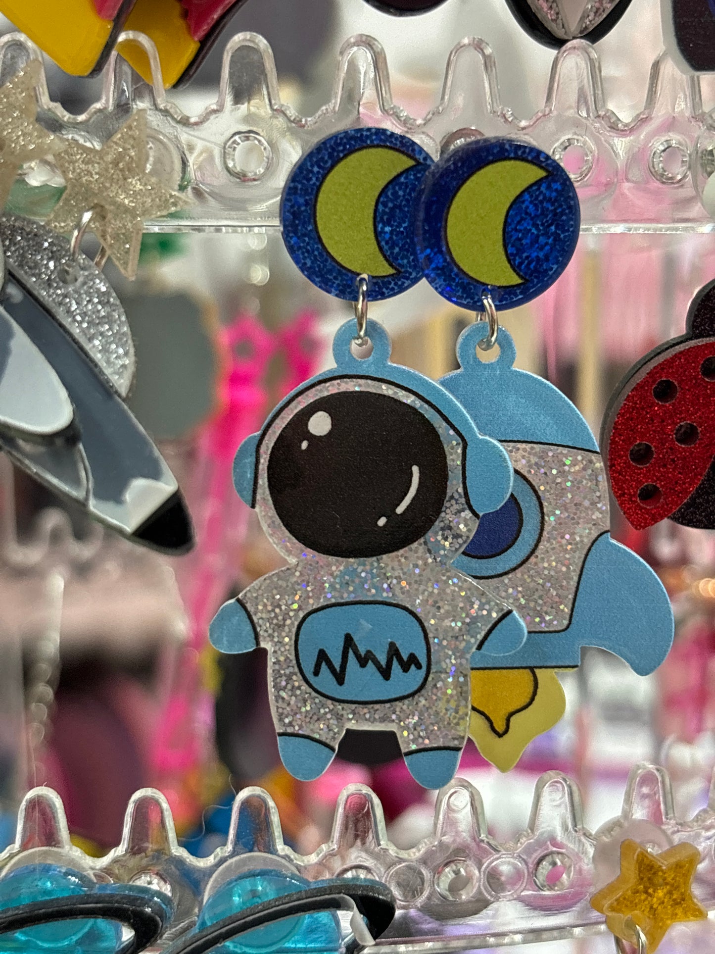 Aretes Astronauta y Nave Acrilico