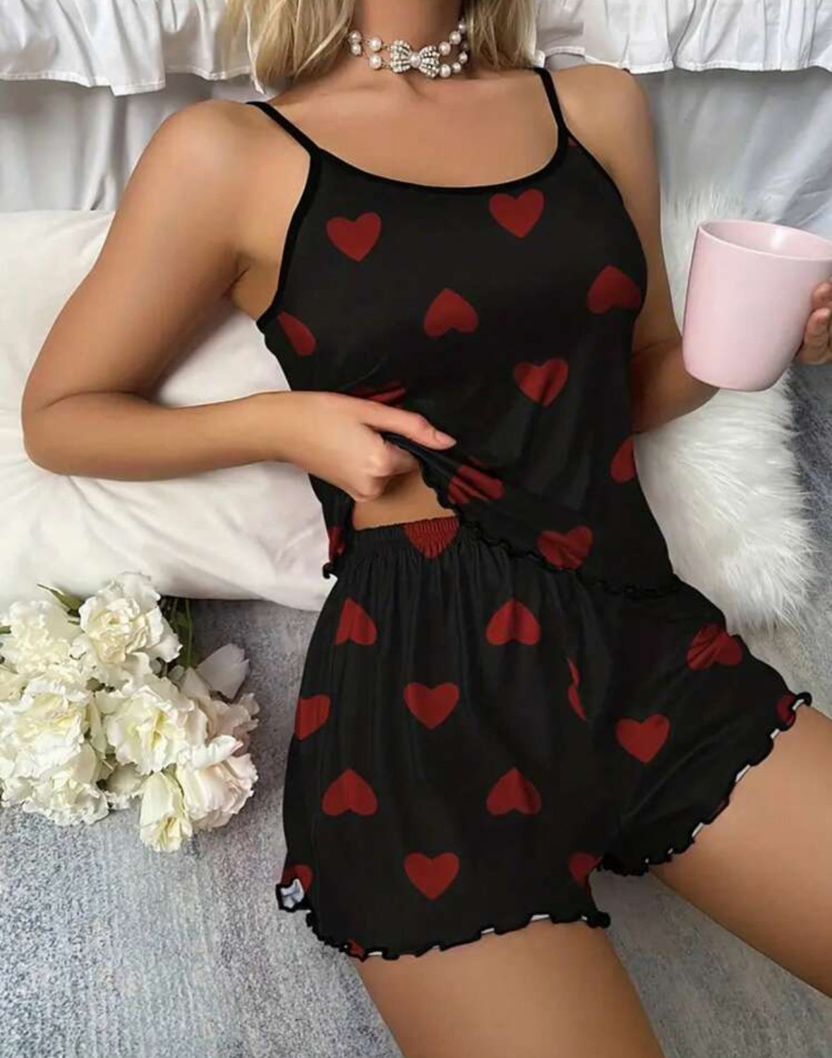 Pijama Negra Corazones