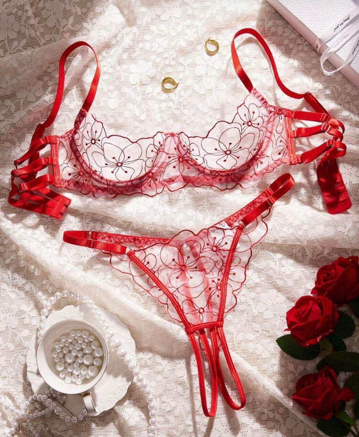 Lencería Peonias Rojo