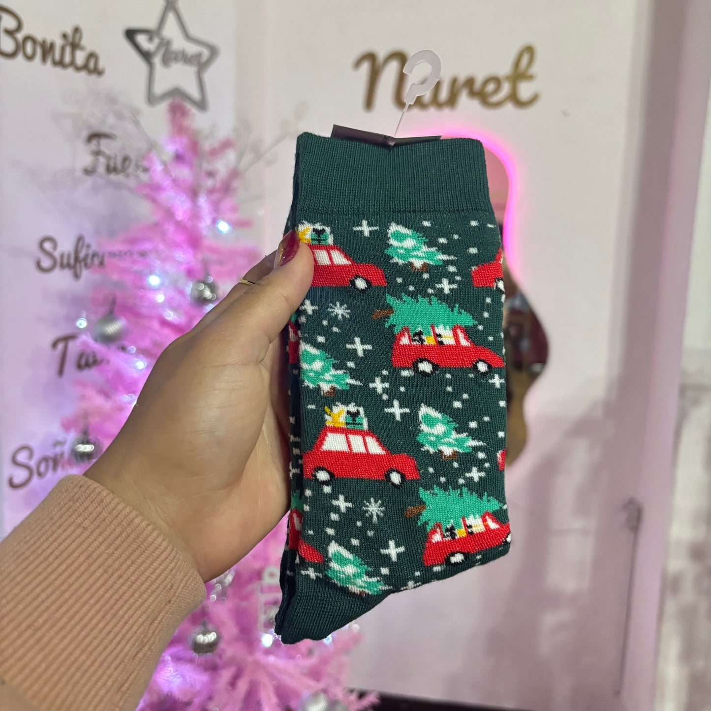 Calcetas Carro con Árbol Navidad