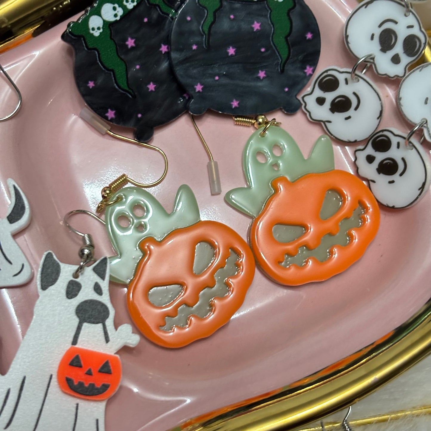 Aretes Calabaza Fantasma Acrílico