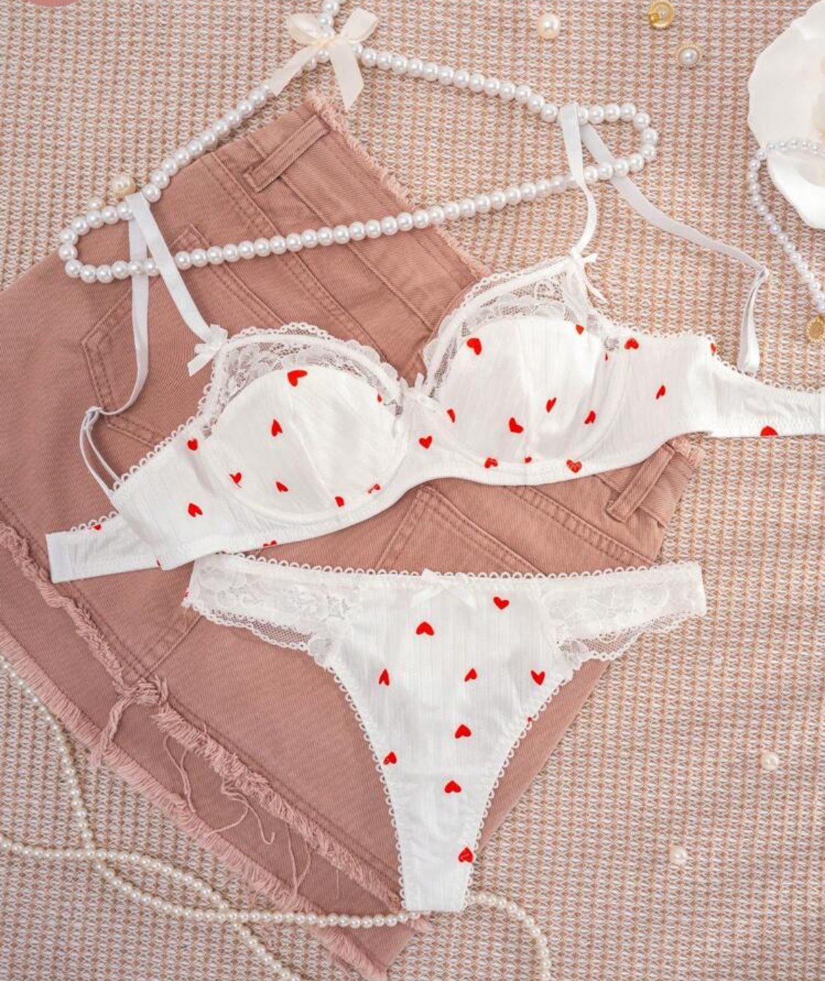 Lencería Algodón Corazones Rojos