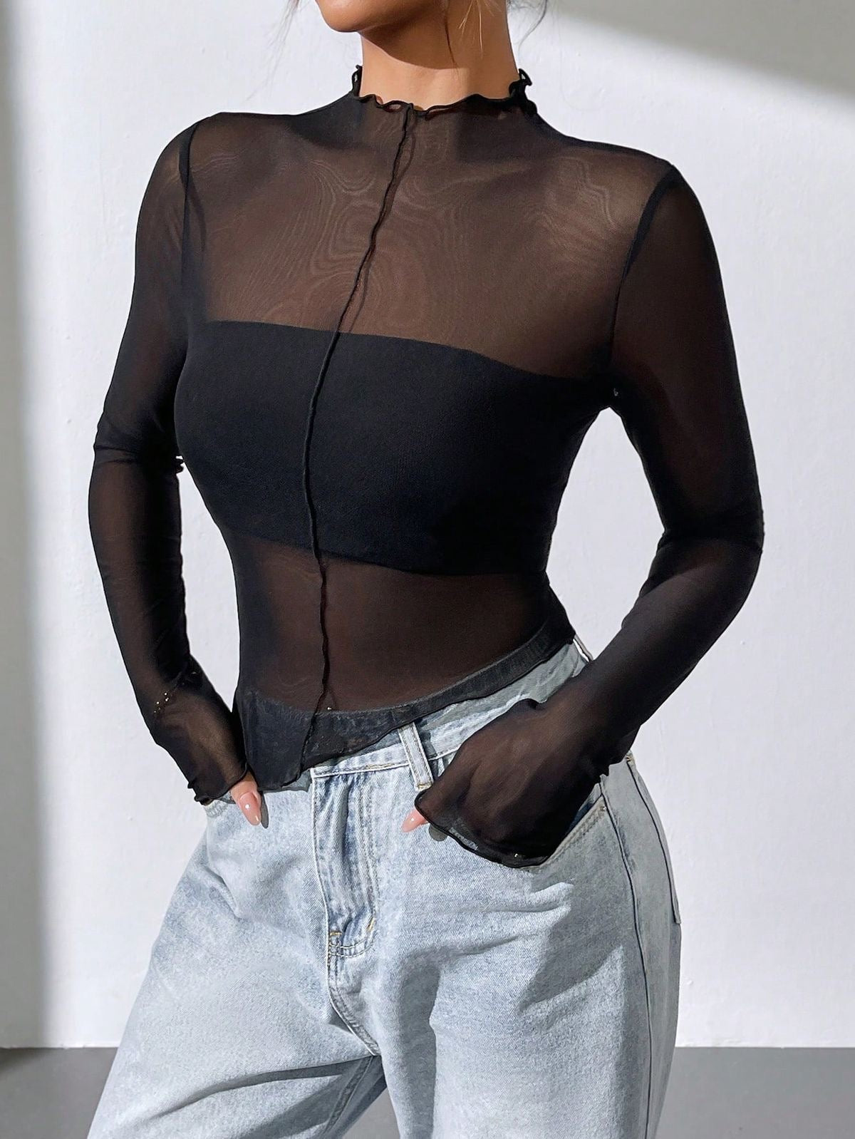 Top Mesh Linea Negro