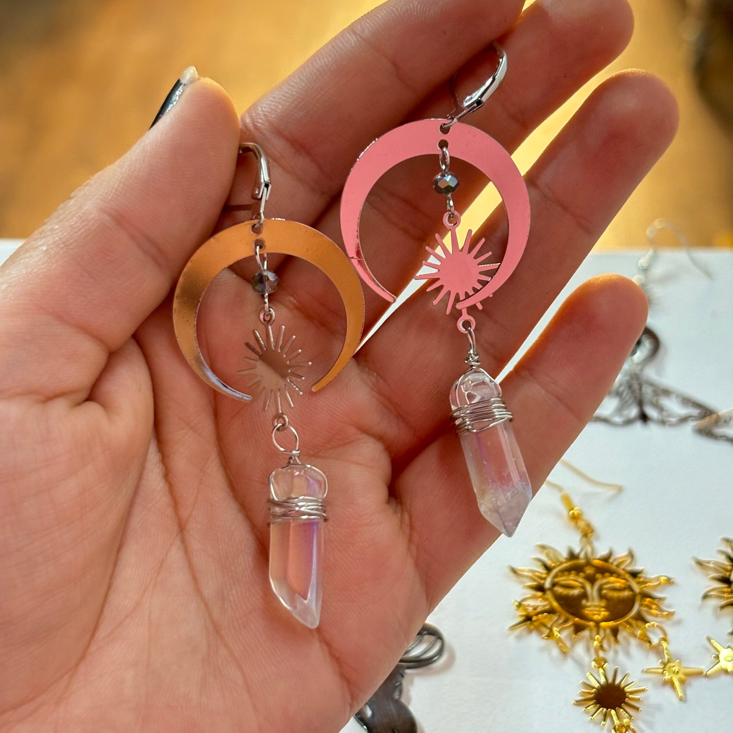 Aretes Cuarzo Luna Boho
