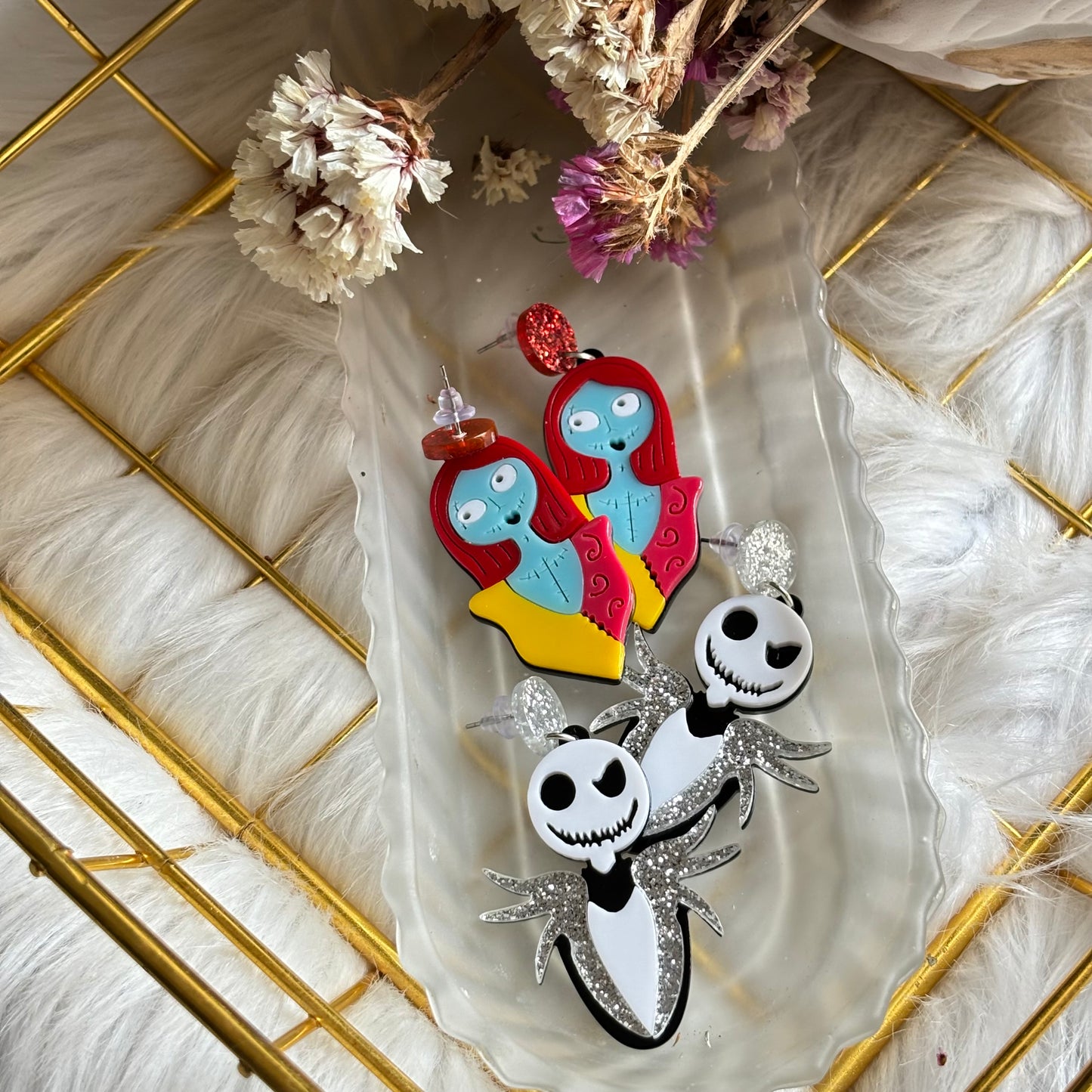 Aretes Jack y Sally Acrílico