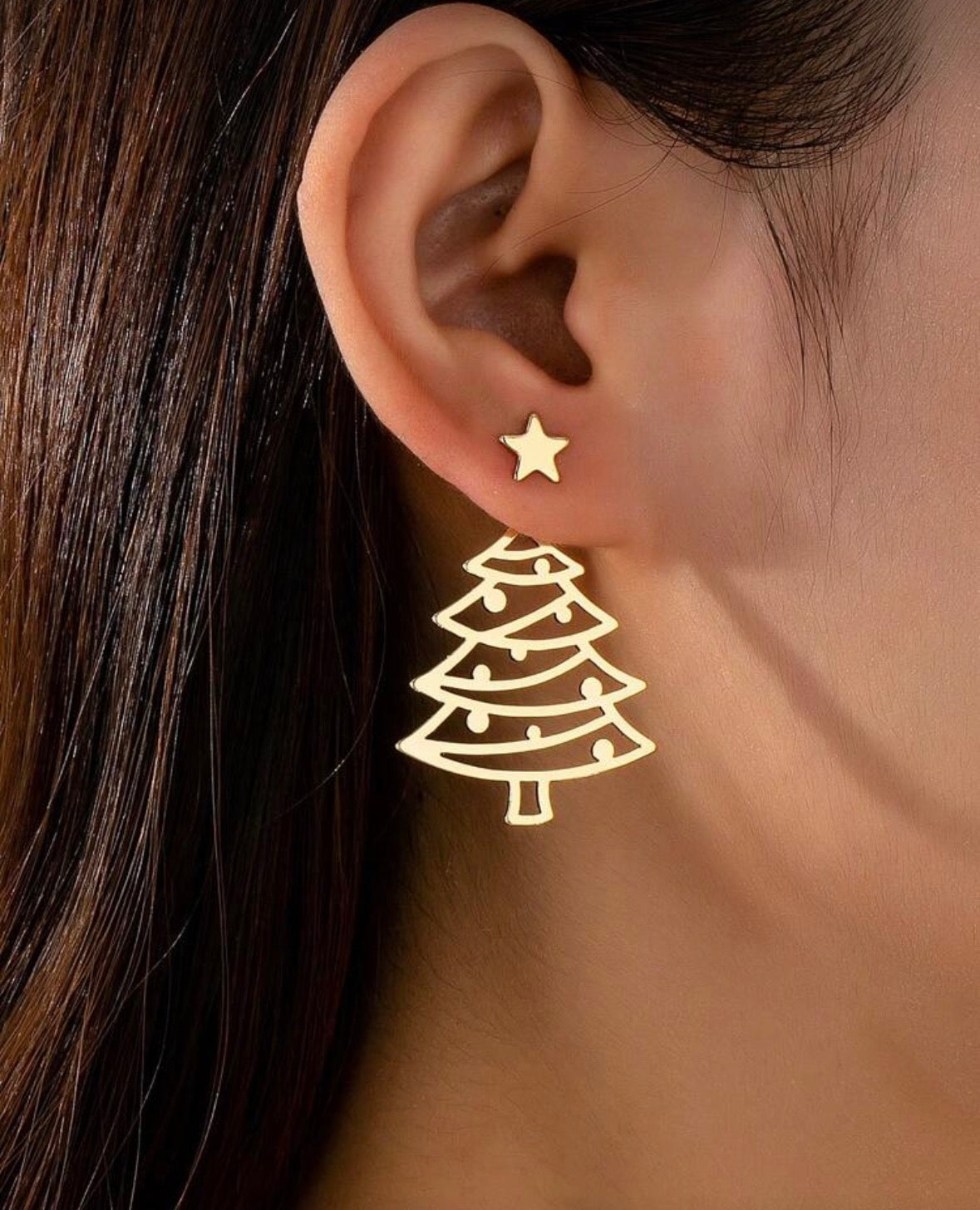 Aretes Árbol Navidad Dorados