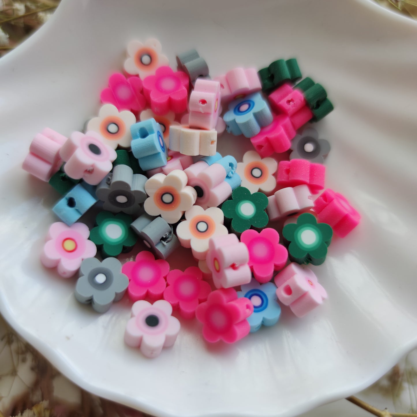 Cuenta Fimo Flor Pastel 25 pzs