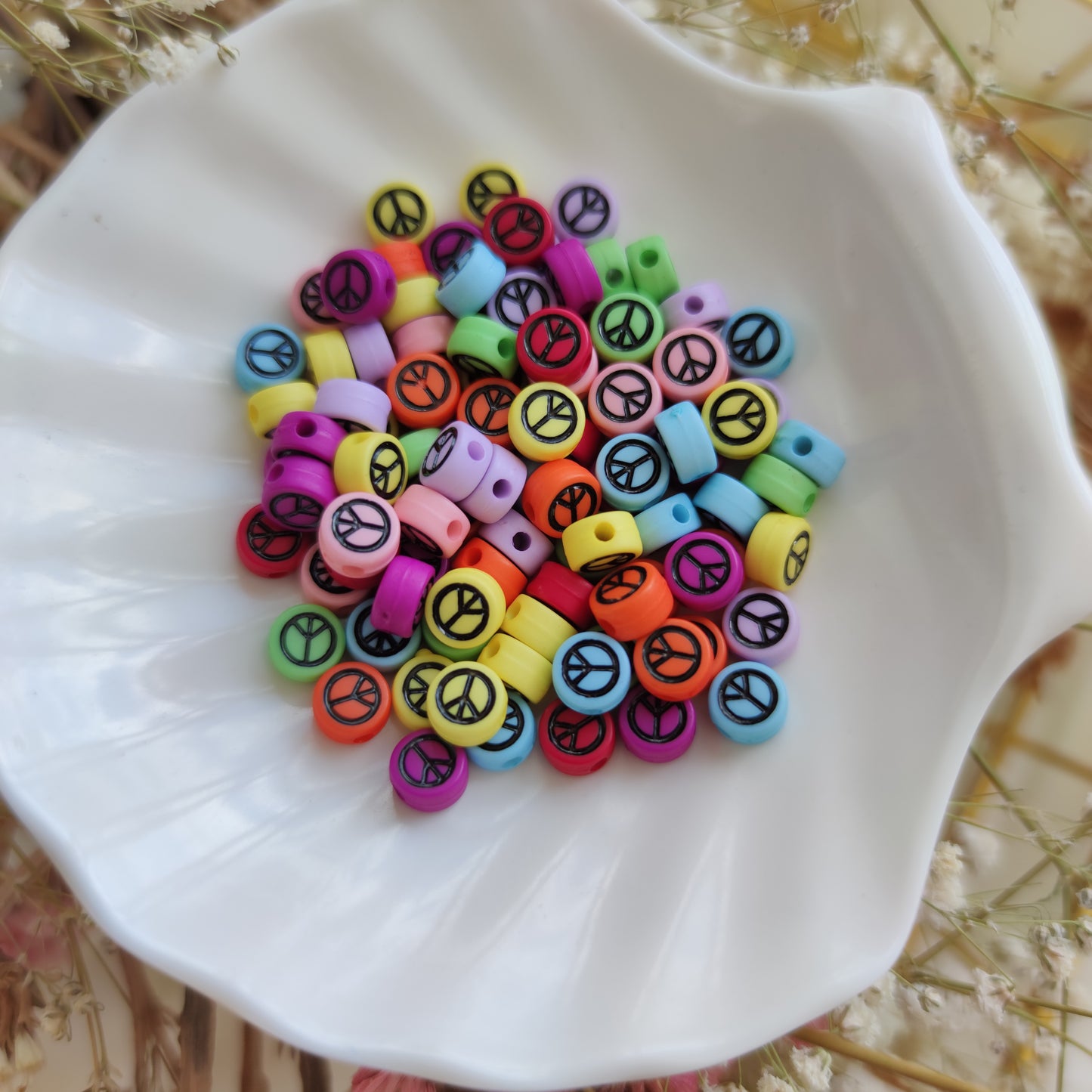 Cuenta Acrilico Peace&Love 50 pzs