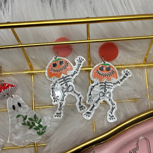 Aretes  Calabaza Esqueleto Acrílico