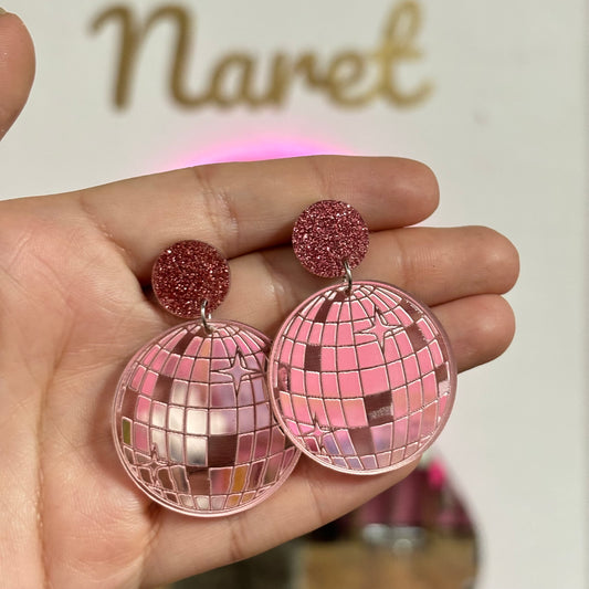 Aretes Bola Disco Glitter Acrílico