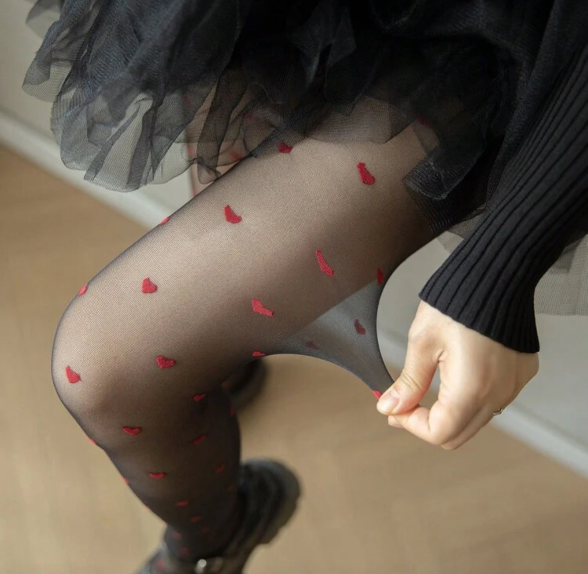 Pantimedias Corazones Rojos