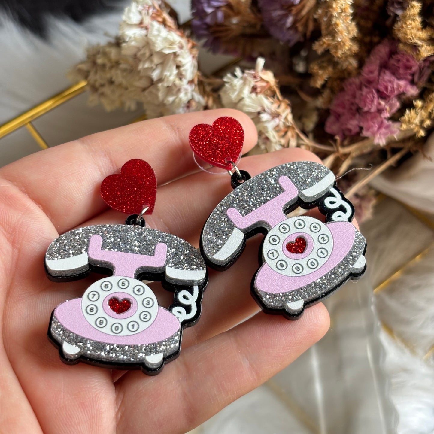 Aretes Telefono Vintage Acrílico