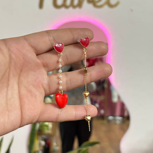 Aretes Corazón y Perlitas