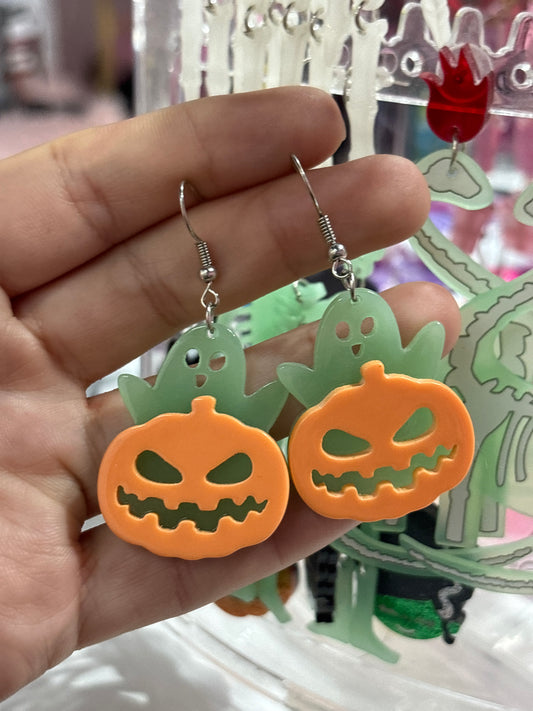 Aretes Calabaza Fantasma Acrílico