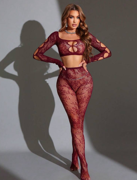 Body Stocking Encaje Abertura 2 Piezas