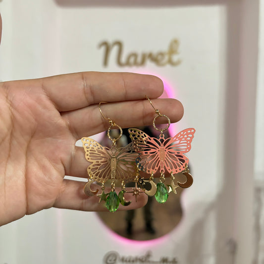 Aretes Mariposas Piedras Verdes Boho