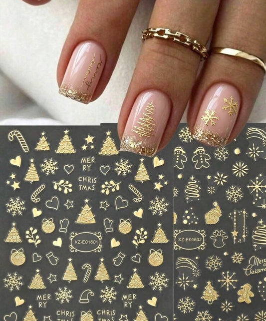 Stickers Uñas Navidad Dorados