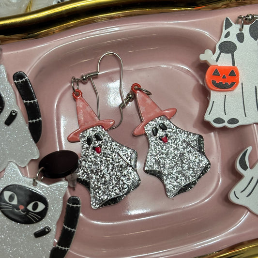 Aretes Fantasma Glitter Acrílico