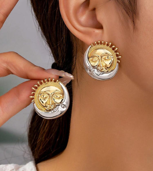 Aretes Gold Sun & Silver Moon