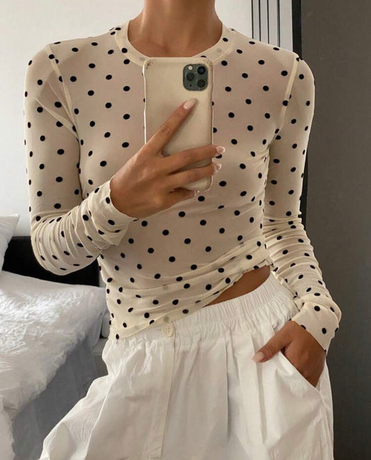 Top Mesh Polka Dots