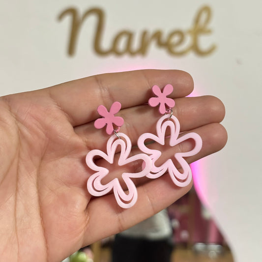 Aretes Flor Rosa Acrilico