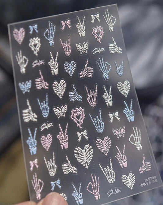 Stickers Uñas Manos Esqueleto