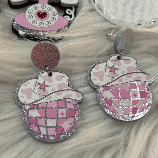 Aretes Bola Disco Sombrero Acrilicor