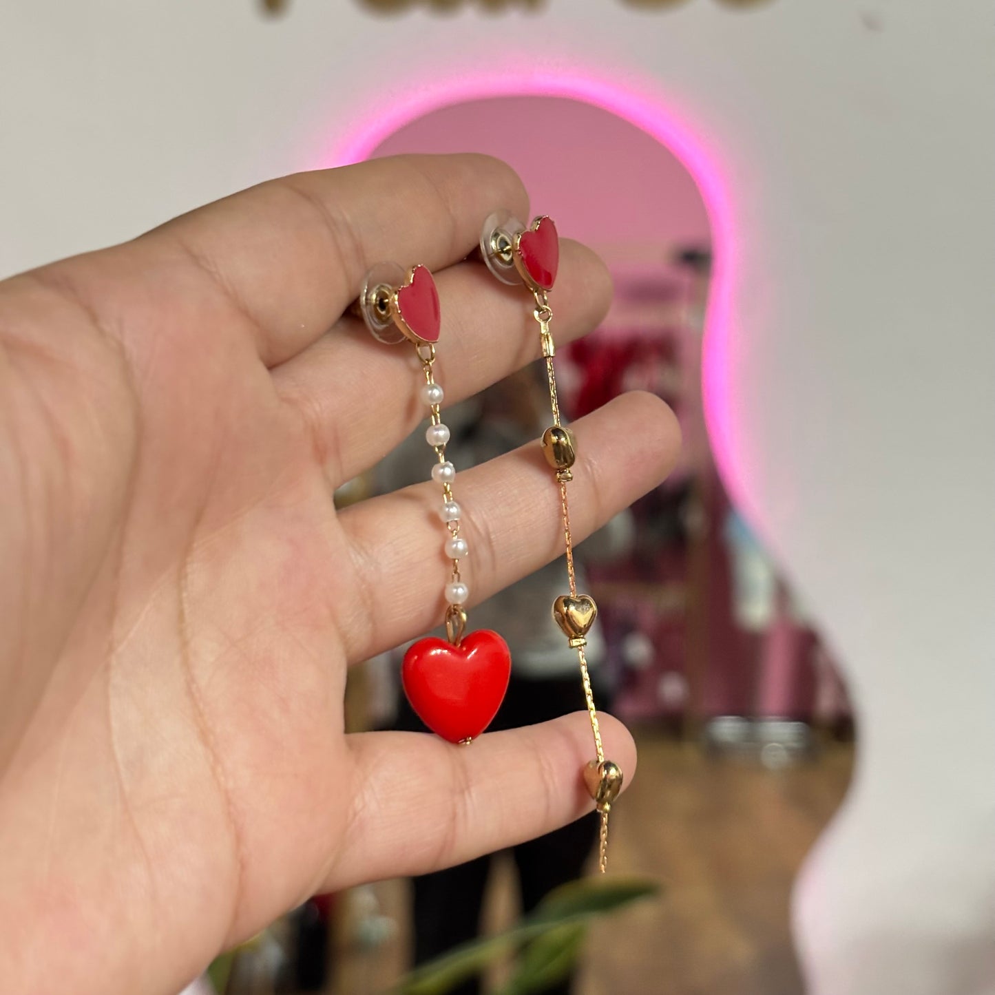 Aretes Corazón y Perlitas