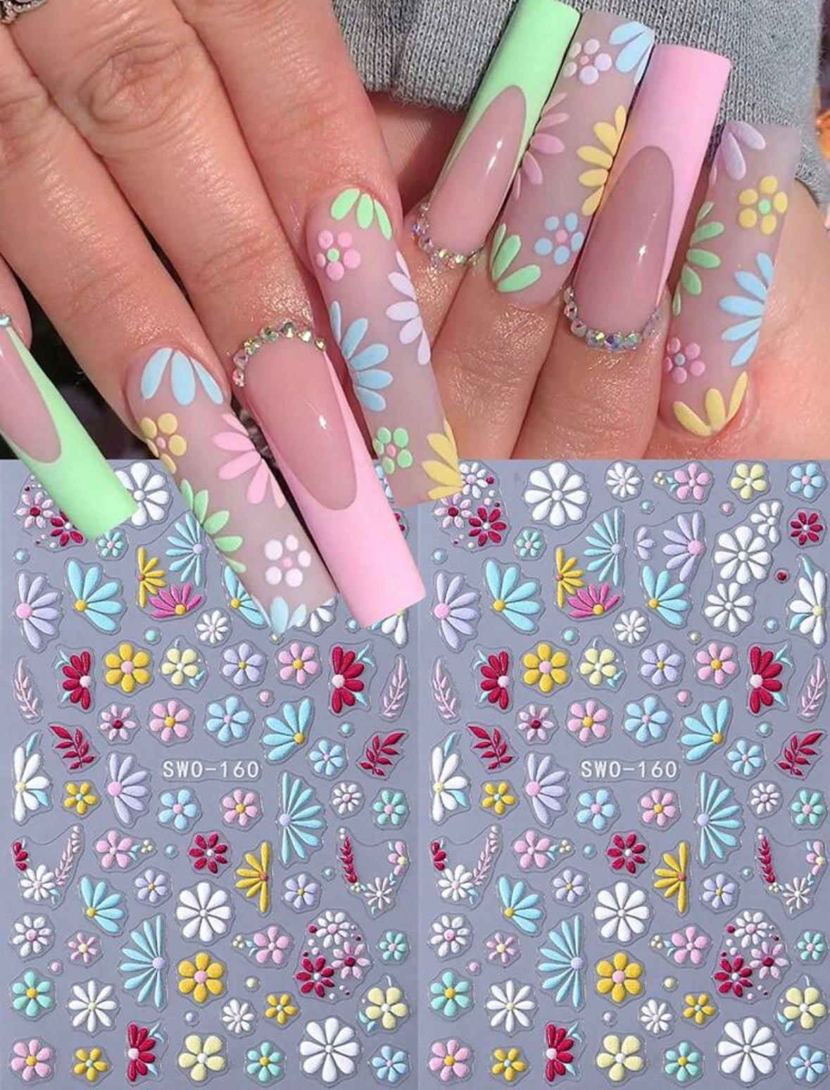 Stickers Uñas Flores Pastel
