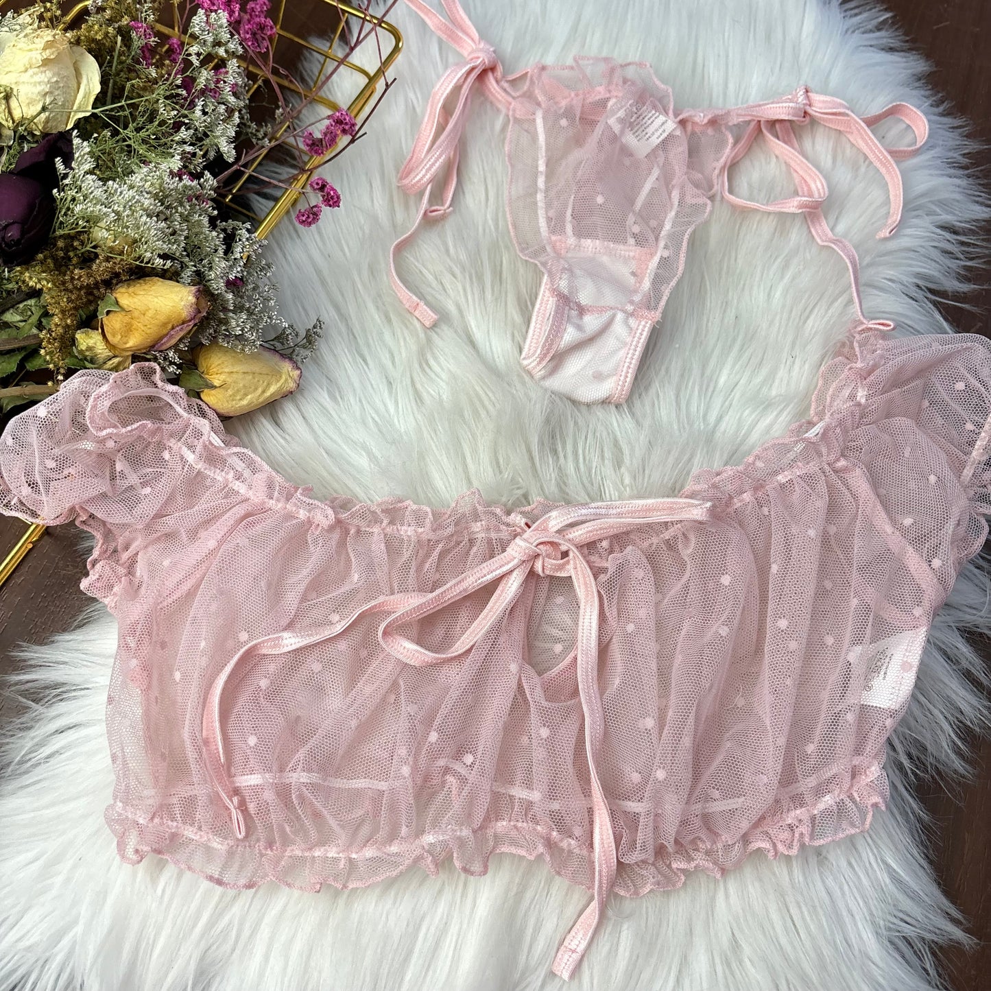 Lencería Mesh Puntitos Rosa