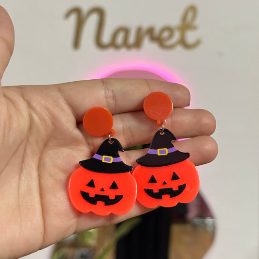 Aretes Calabaza con Sombrero Acrílico