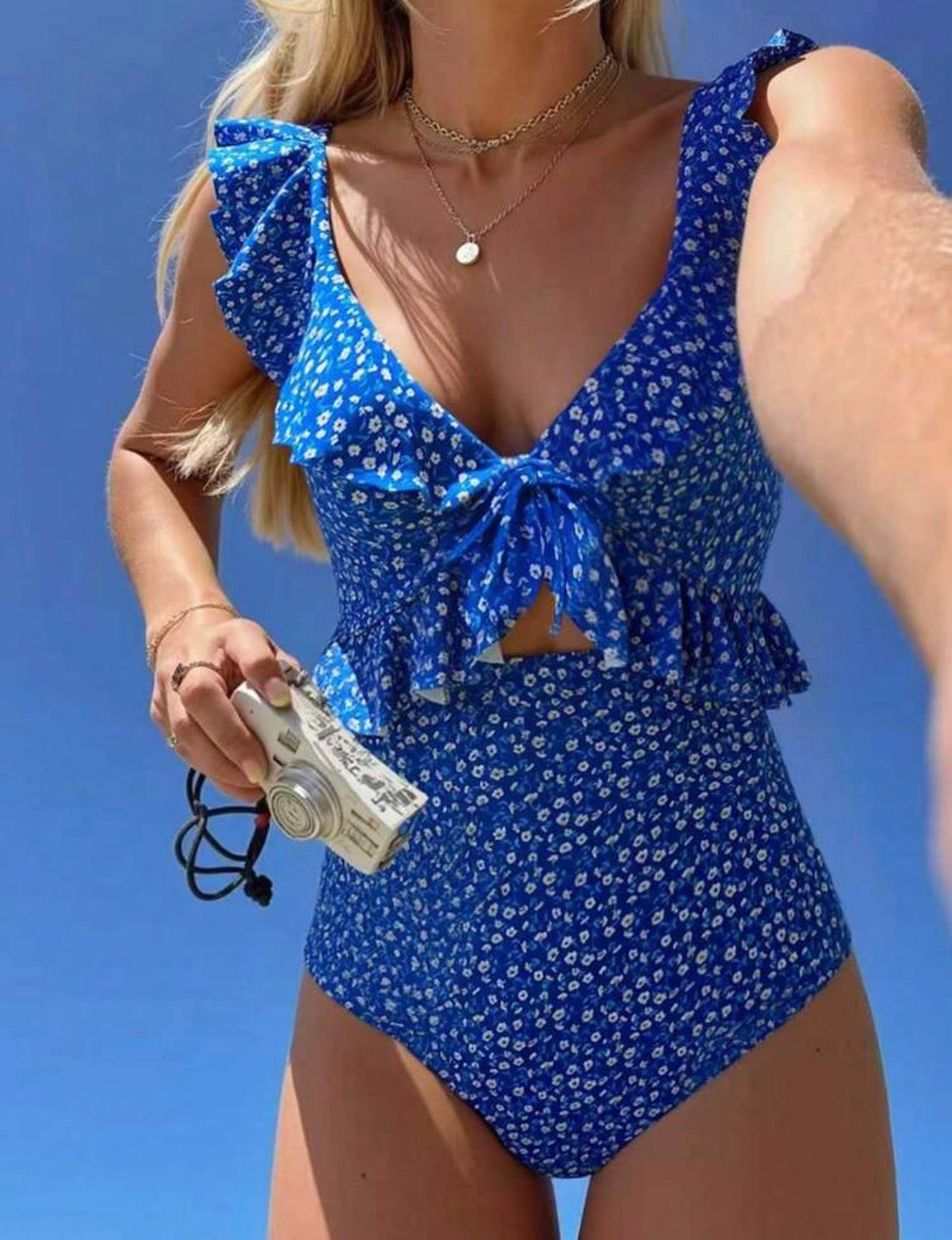 Traje de Baño Floreado Azul
