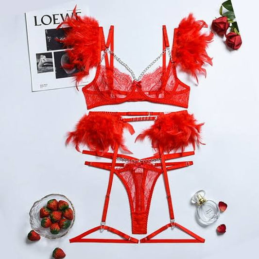 Lencería Plumas Roja