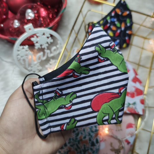Cubrebocas Dinosaurio de Navidad