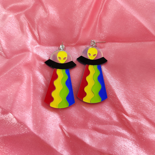 Aretes Nave Ovni Colores Acrílico