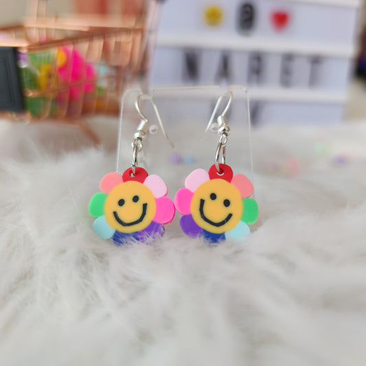 Aretes Fimo Flor Arcoiris