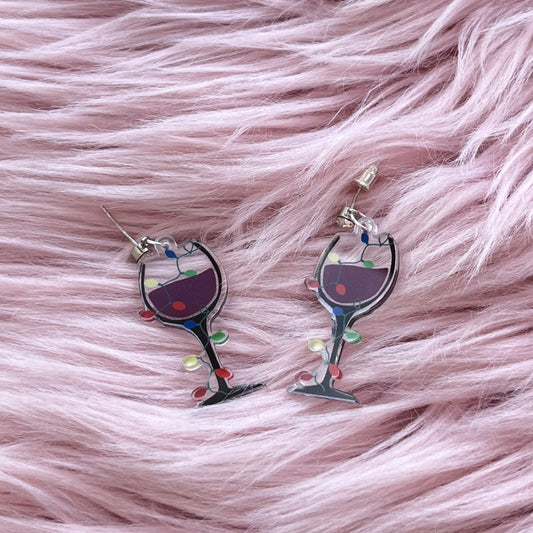Aretes Copa de Vino Navideña