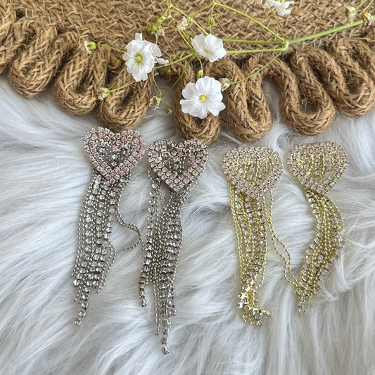 Aretes Corazón Brillos Largos